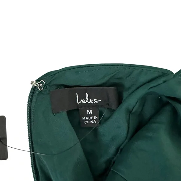 NWT Lulus Lucky Lady Hunter Green Satin Ruffled Maxi Dress Size M (6-8) - Picture 4 of 15